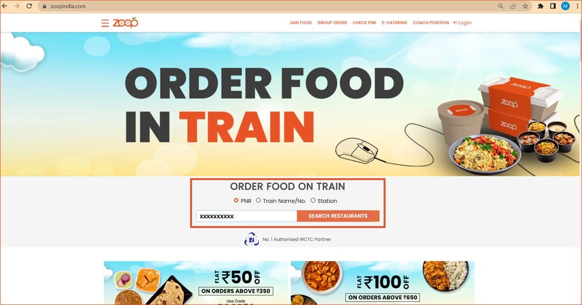 select the station or train: Zoop Website