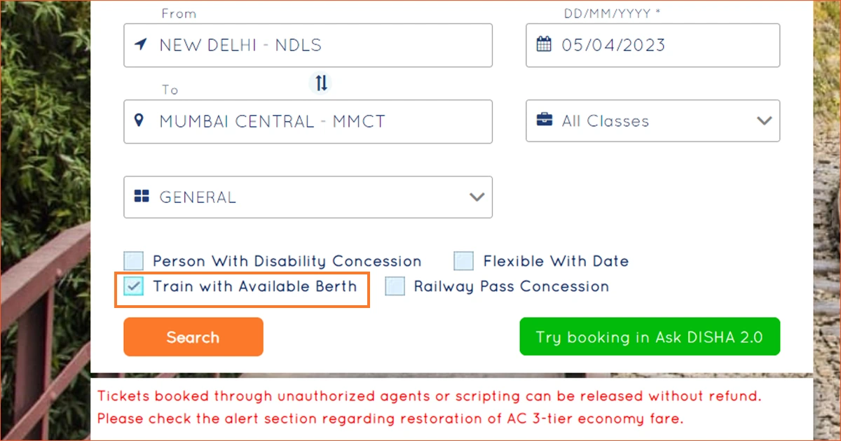 train seats before clicking the "Book now" button to book your ticket