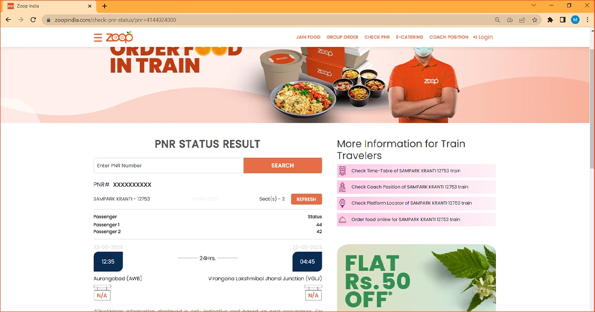 reservation status of your train journey