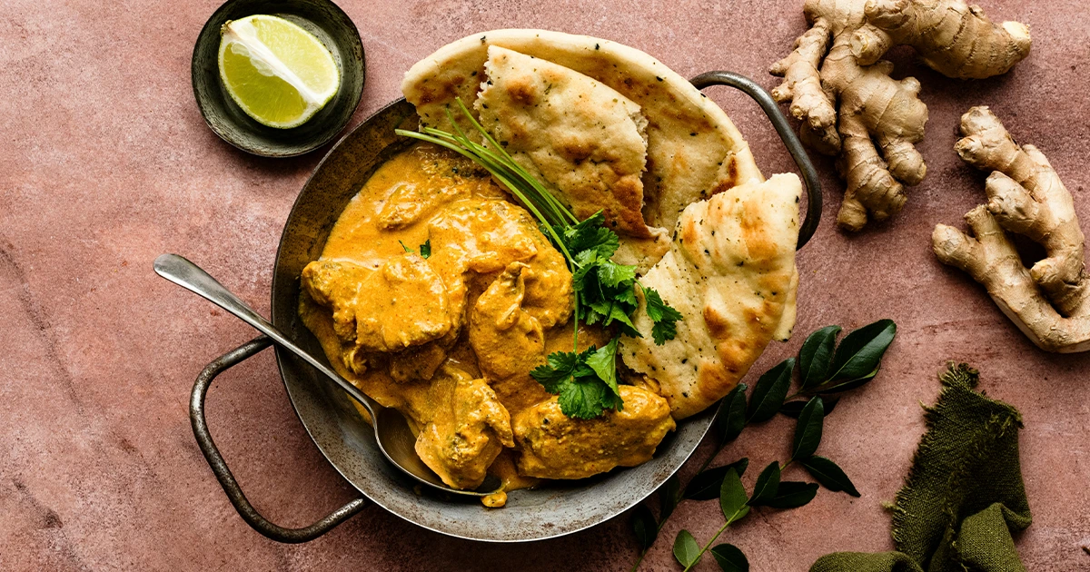 Butter chicken and naan in train 