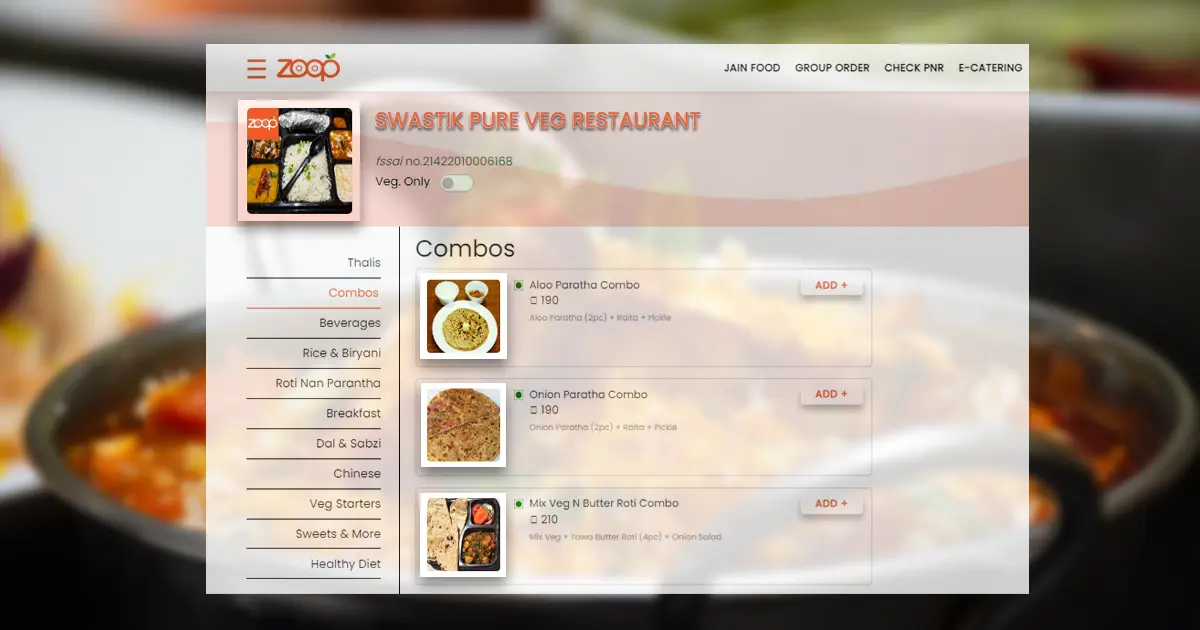 Food delivery at Bhopal Railway Station Junction from restaurants delivering at railway station