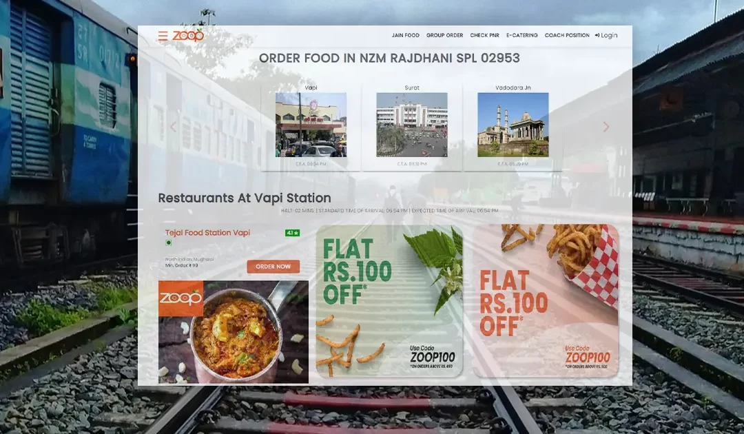 Order food from top restaurants along your train route on the 02953 NZM Rajdhani SPL Train