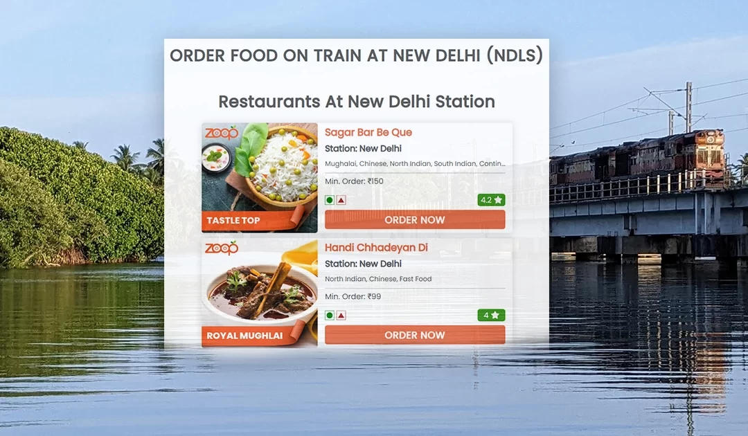 food in train from Zoop at railway stations like New Delhi to enjoy meals on train