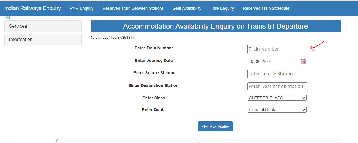 INDIAN RAILWAYS PASSENGER RESERVATION ENQUIRY