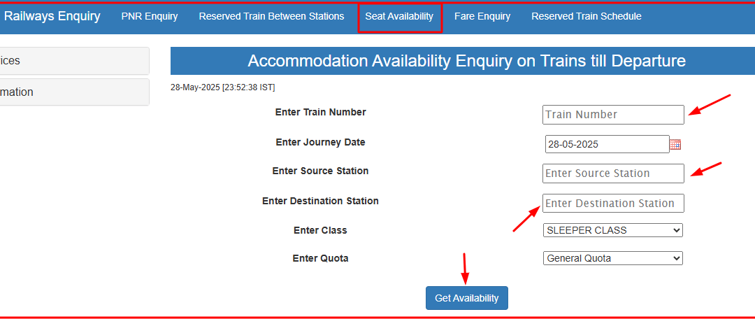 Current Seat Availability in Running Train